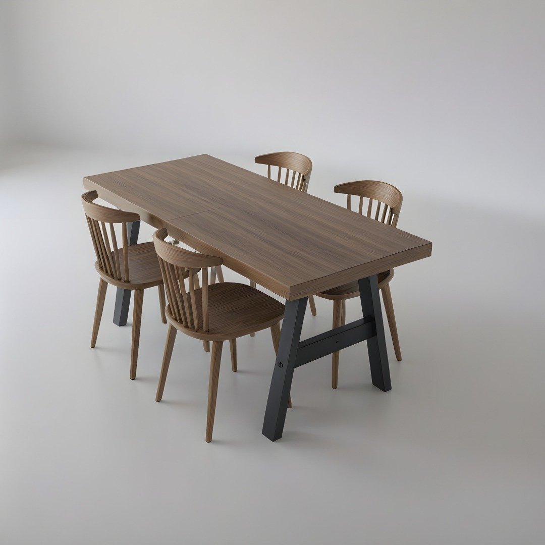 Dining table reference — Rectangular Wood Table with Spindle Chairs