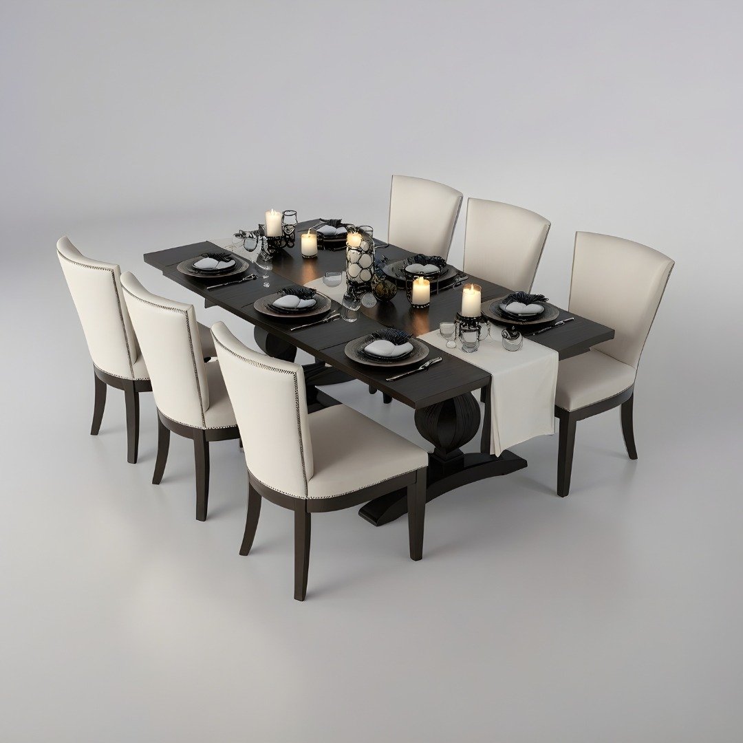 Dining table reference — Black Dining Table with Upholstered Chairs