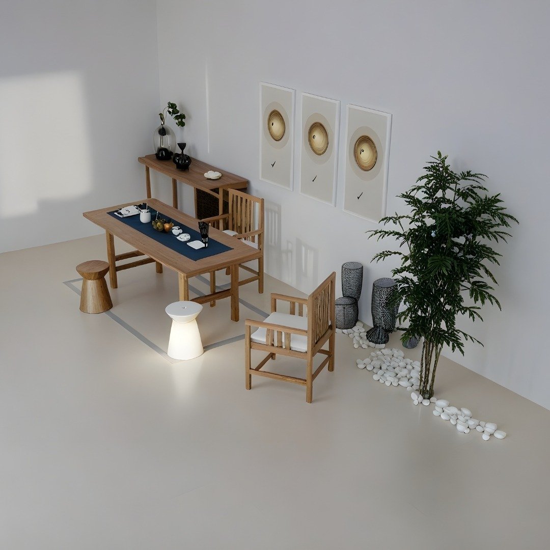 Dining table reference — Dining Room with Sideboard and Plants