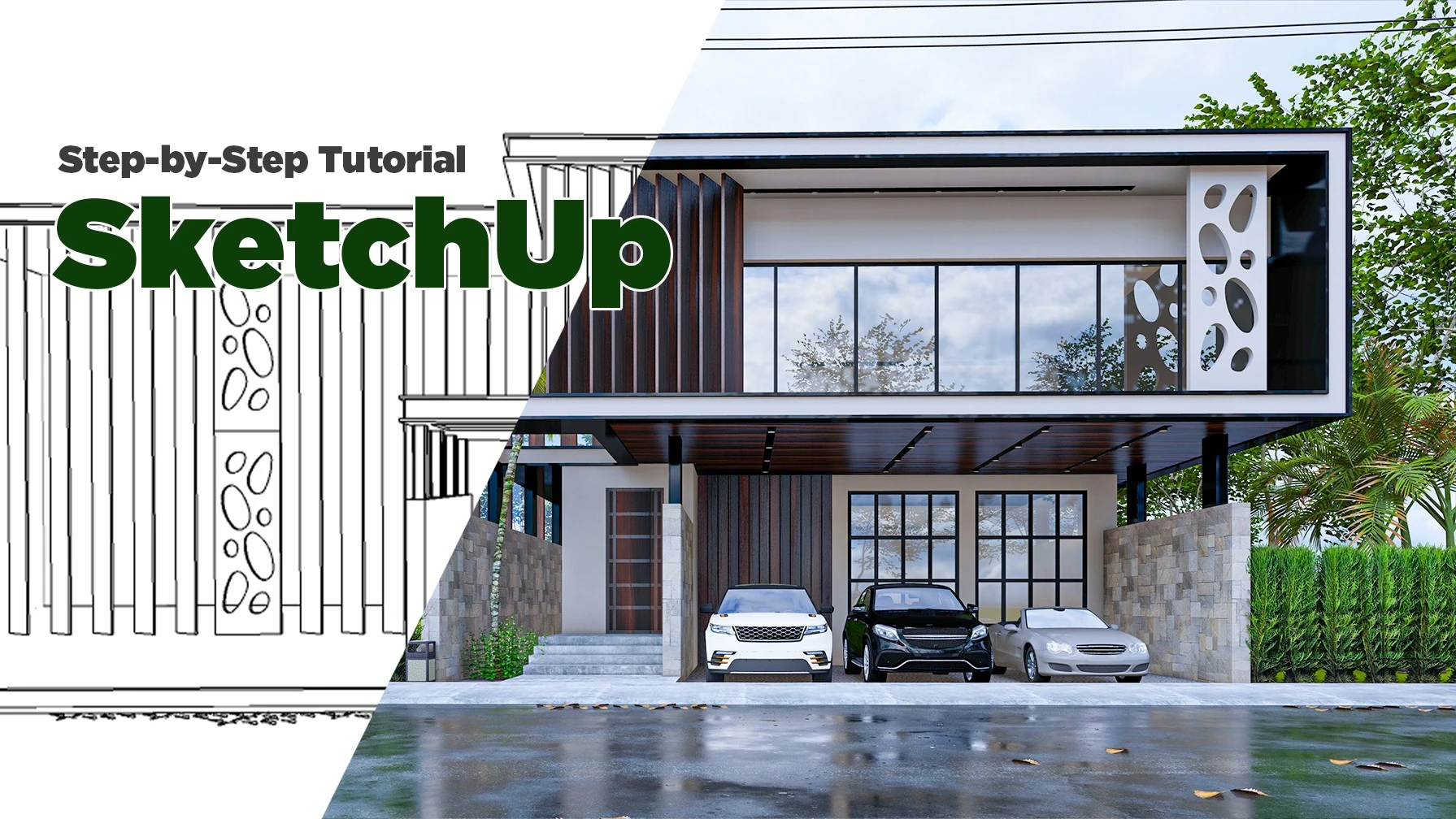 SketchUp workflow from a house line model to an architectural presentation