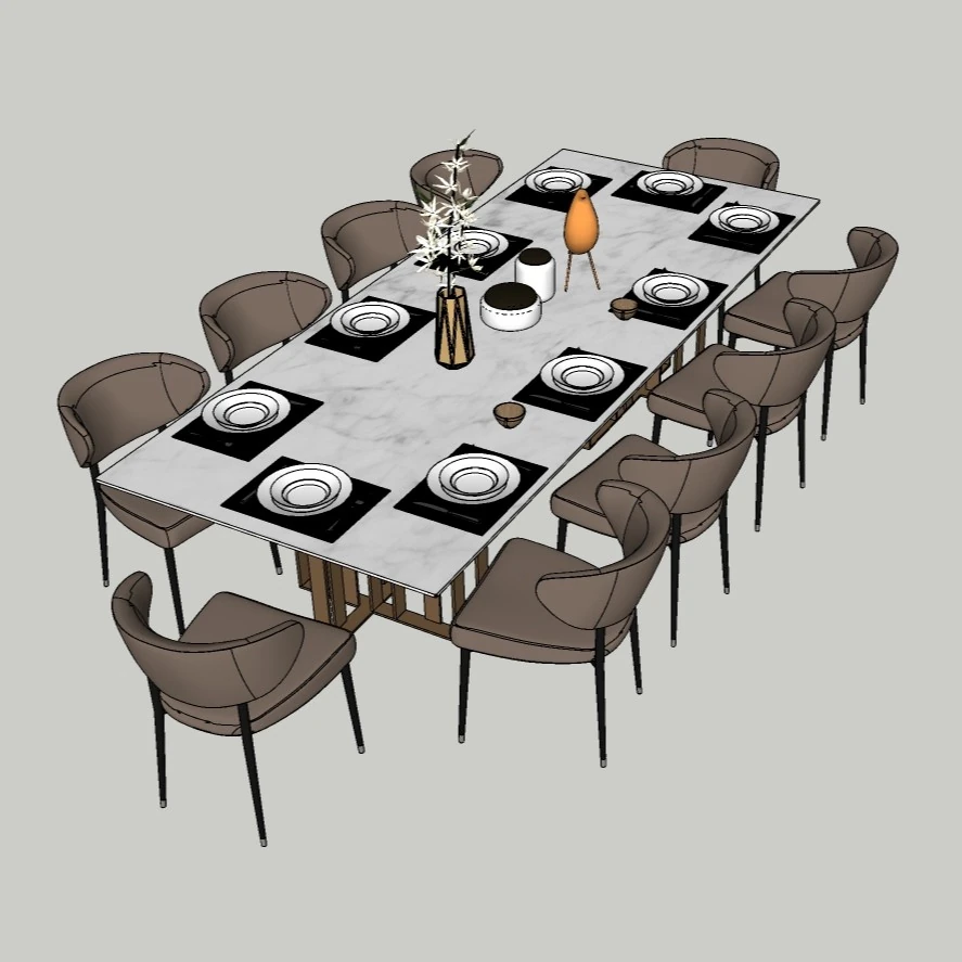 Modern Dining Table Set 3D Model – Restaurant & Interior Furniture – SketchUp 2018
