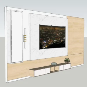 Modern TV Wall Unit 3D Model – Minimal Media Wall with Storage – SketchUp 2018