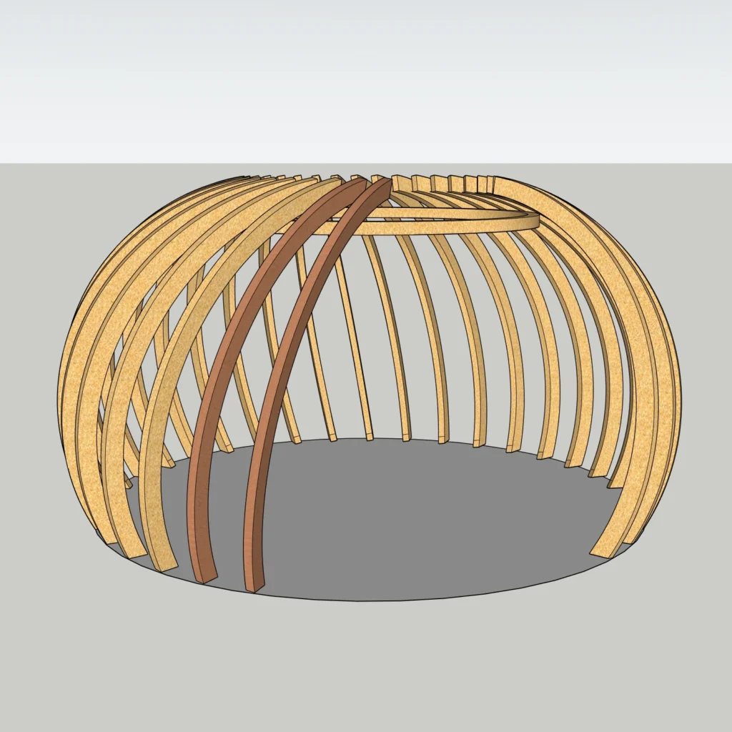Parametric Wooden Pergola SketchUp Model – Curved Outdoor Pavilion Structure (Free)