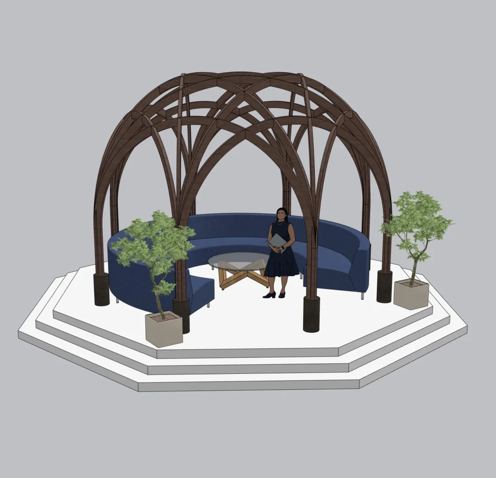 Parametric Garden Pavilion SketchUp Model – Outdoor Gazebo Seating Structure (Free)