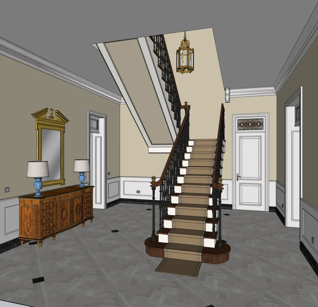 Luxury Classic Staircase SketchUp Model – Elegant Interior Stair Design for High-End Homes
