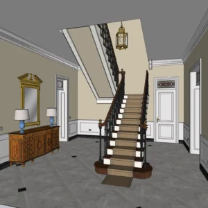 Luxury Classic Staircase SketchUp Model – Elegant Interior Stair Design for High-End Homes