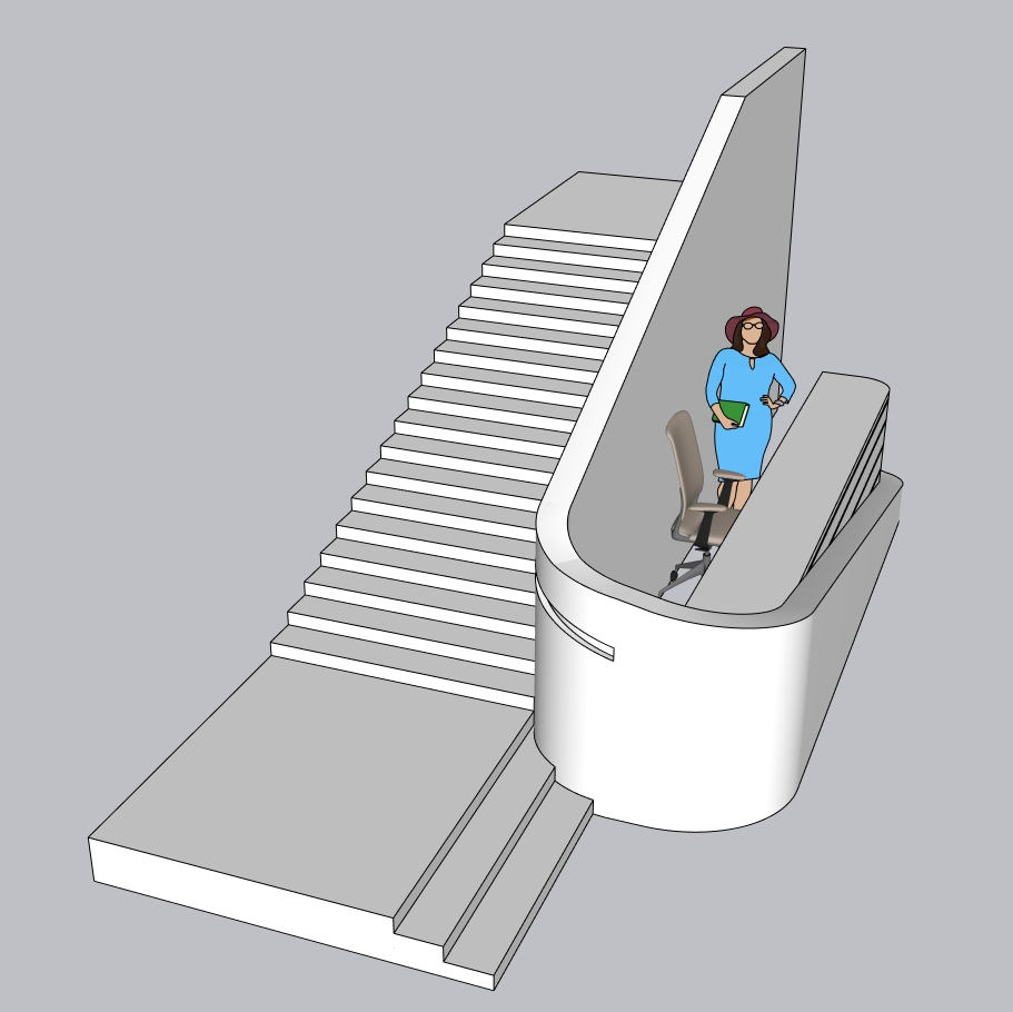 Curved Staircase with Integrated Seating SketchUp Model – Modern Organic Stair Design (Free)