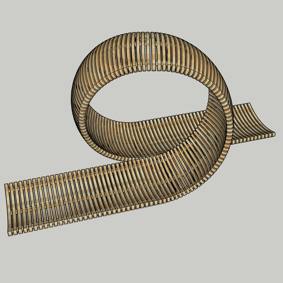 Parametric Wooden Ribbon Structure SketchUp Model – Organic Curved Bench & Pavilion Element (Free)