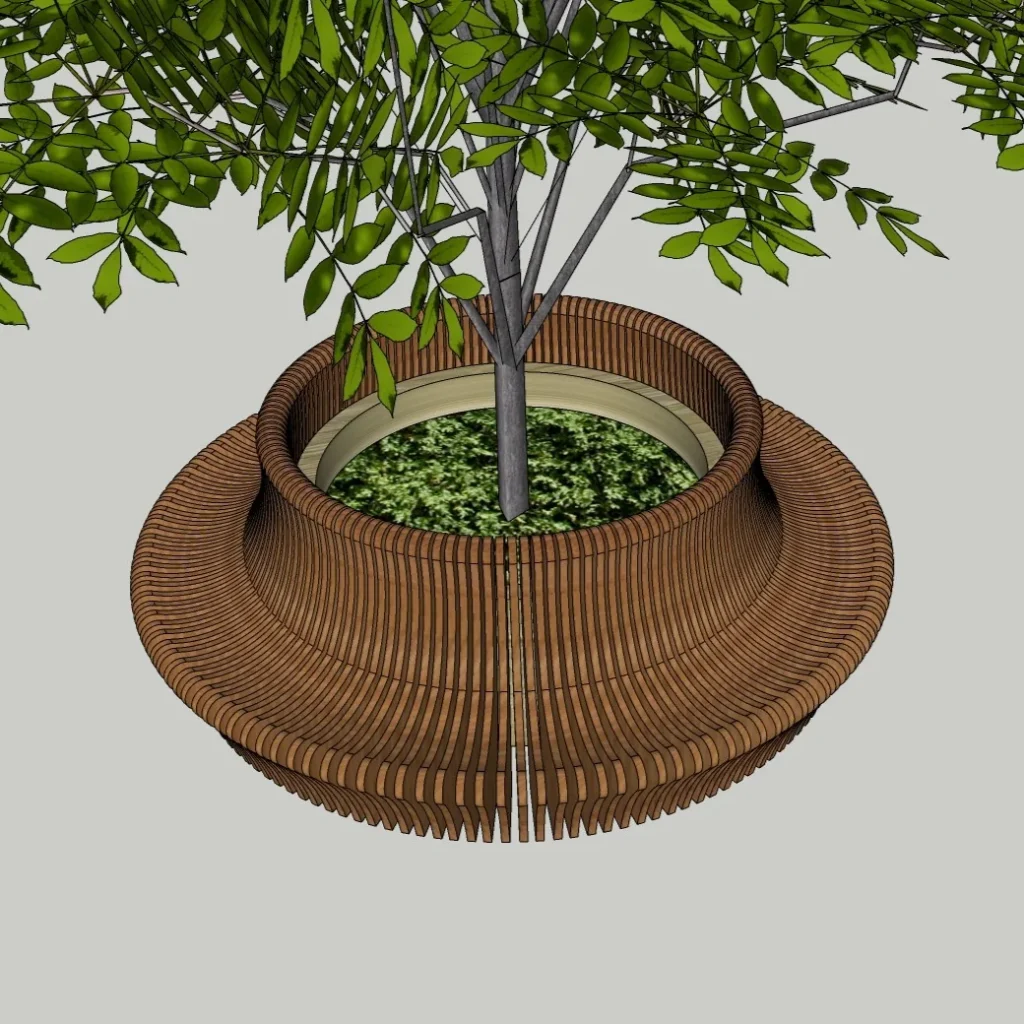 Parametric Circular Tree Bench 3D Model – Outdoor & Urban Seating – SketchUp 2018