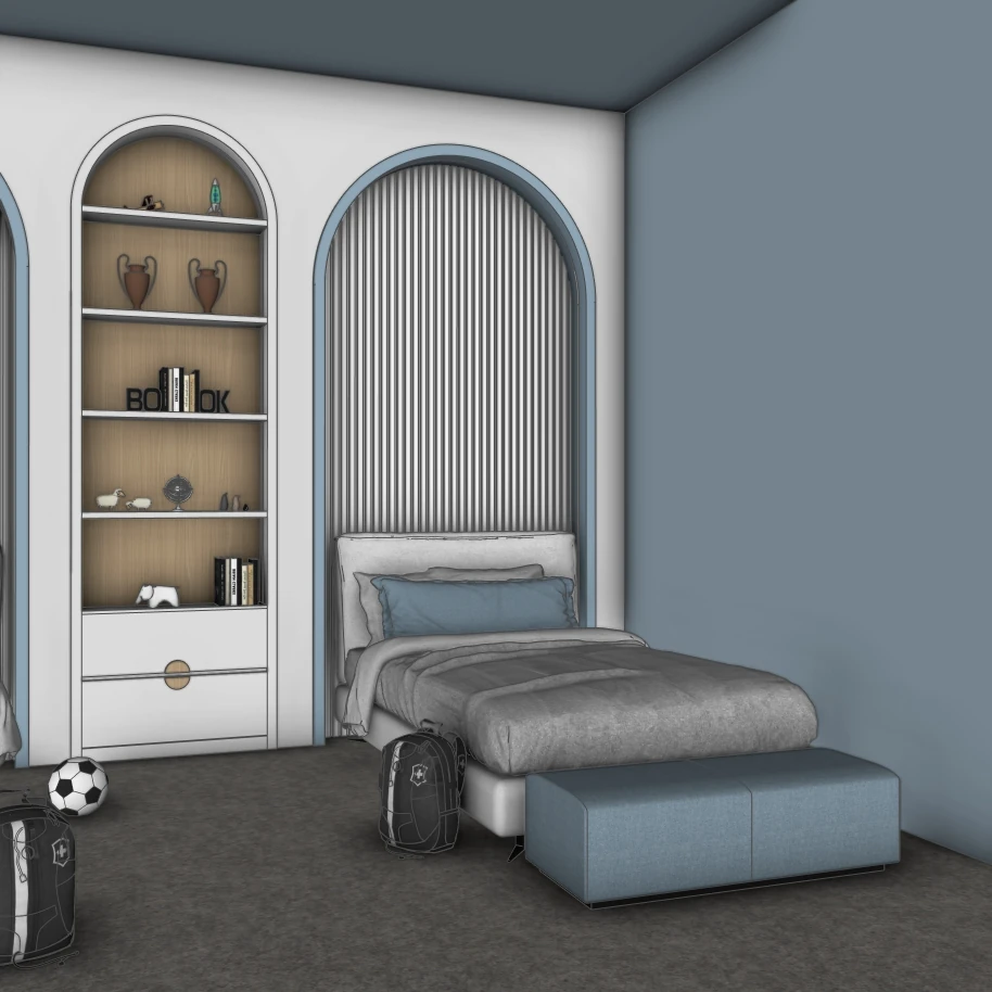 Arched Wall Bookshelf & Bedroom Feature Unit – SketchUp 3D Model - Image 3
