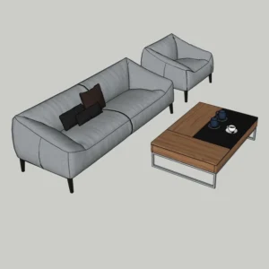 Modern Sectional Sofa Set 3D Model – Living Room Furniture – SketchUp 2018