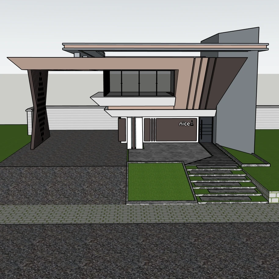 Modern Slanted-Roof House | SketchUp 2021 Model + Exterior Design - Image 2