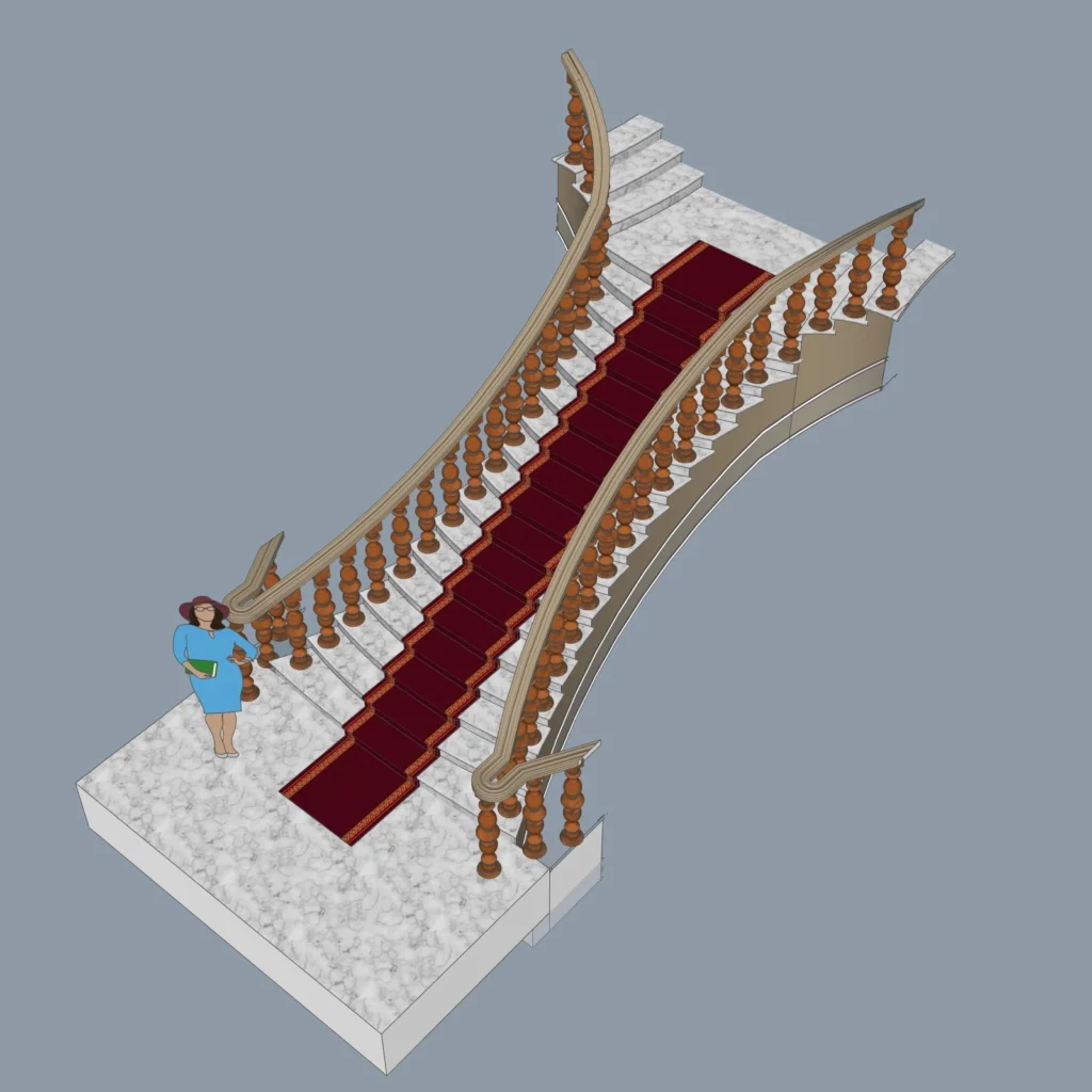 Curved Stair Carpet SketchUp Model – Luxury Red Carpet for Grand Staircases