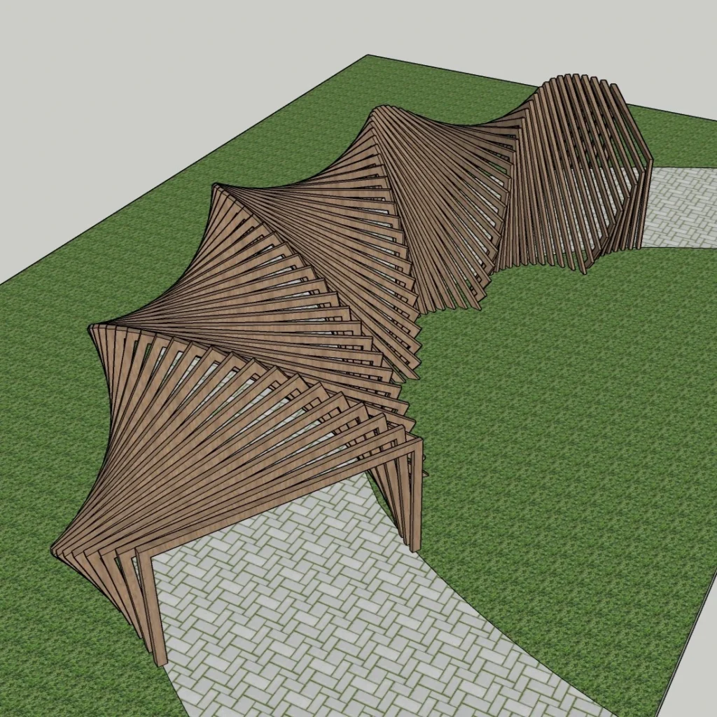Parametric Pavilion Roof 3D Model – Organic Canopy Structure – SketchUp 2018
