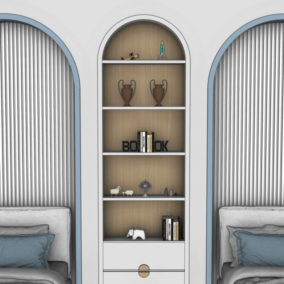 Arched Wall Bookshelf & Bedroom Feature Unit – SketchUp 3D Model - Image 5