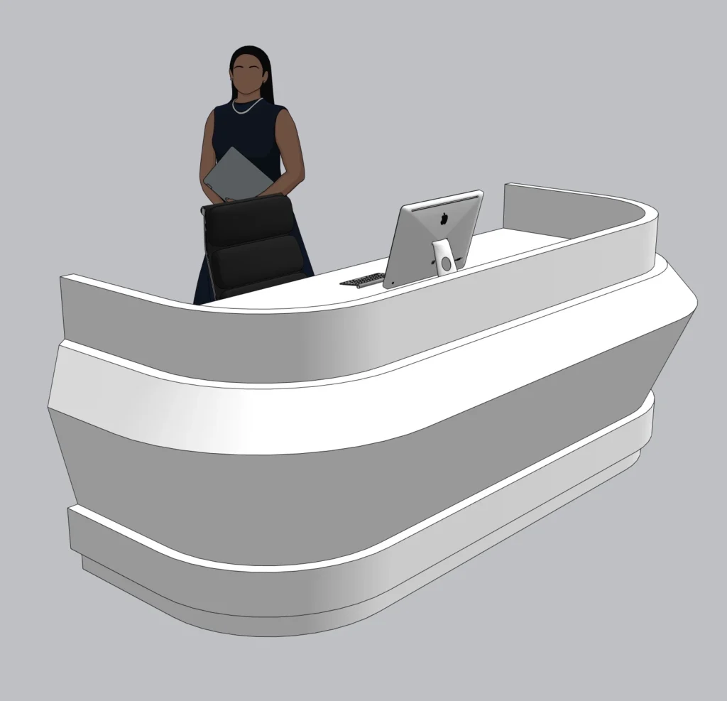 Modern Reception Desk Counter SketchUp Model – Curved Lobby Front Desk for Commercial Interiors (Free)