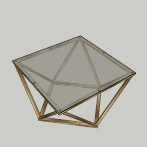 Geometric Glass Coffee Table SketchUp Model – Modern Gold Metal Frame (Free)