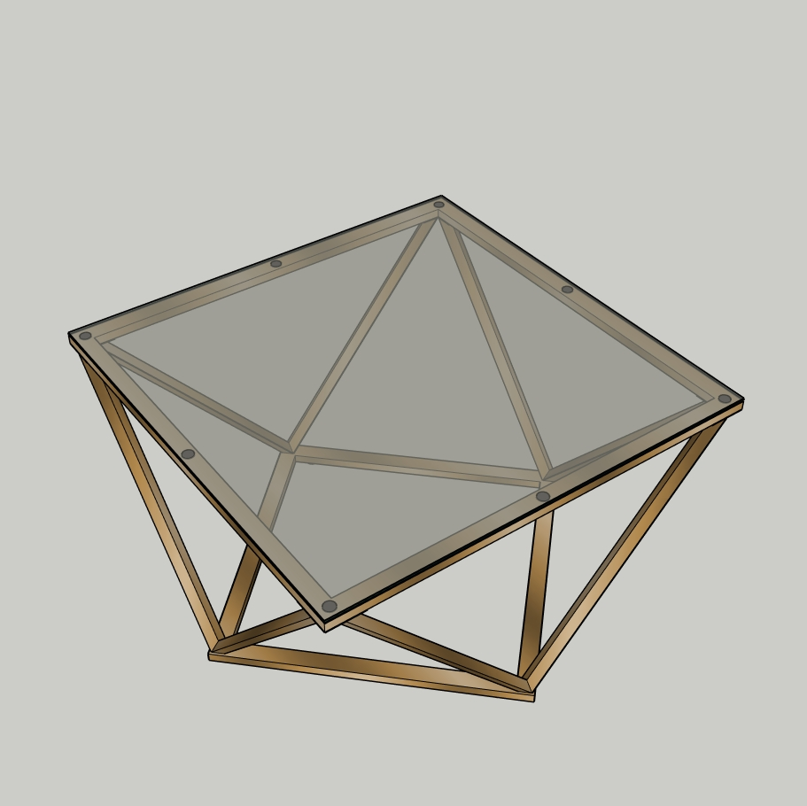Geometric Glass Coffee Table SketchUp Model – Modern Gold Metal Frame (Free)