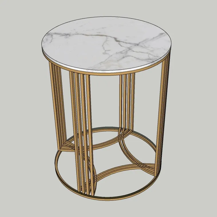 Luxury Round Side Table 3D Model – Marble Top with Metal Frame – SketchUp 2018