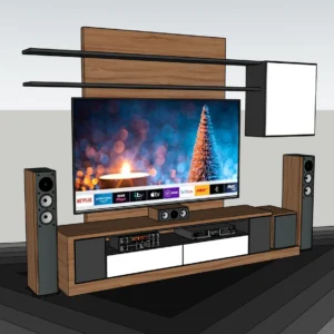 Modern Wall-Mounted TV Unit SketchUp Model – Floating Shelves & Storage Cabinets (Premium)