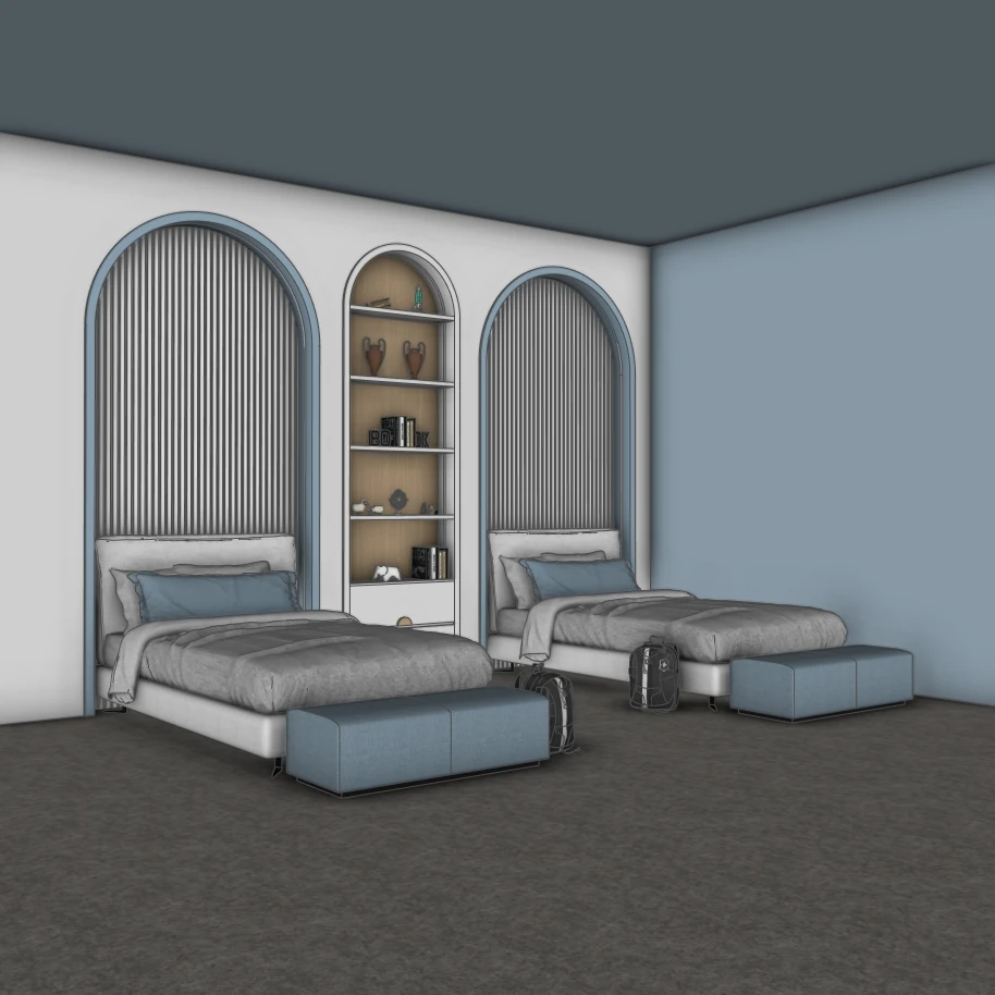 Arched Wall Bookshelf & Bedroom Feature Unit – SketchUp 3D Model - Image 2