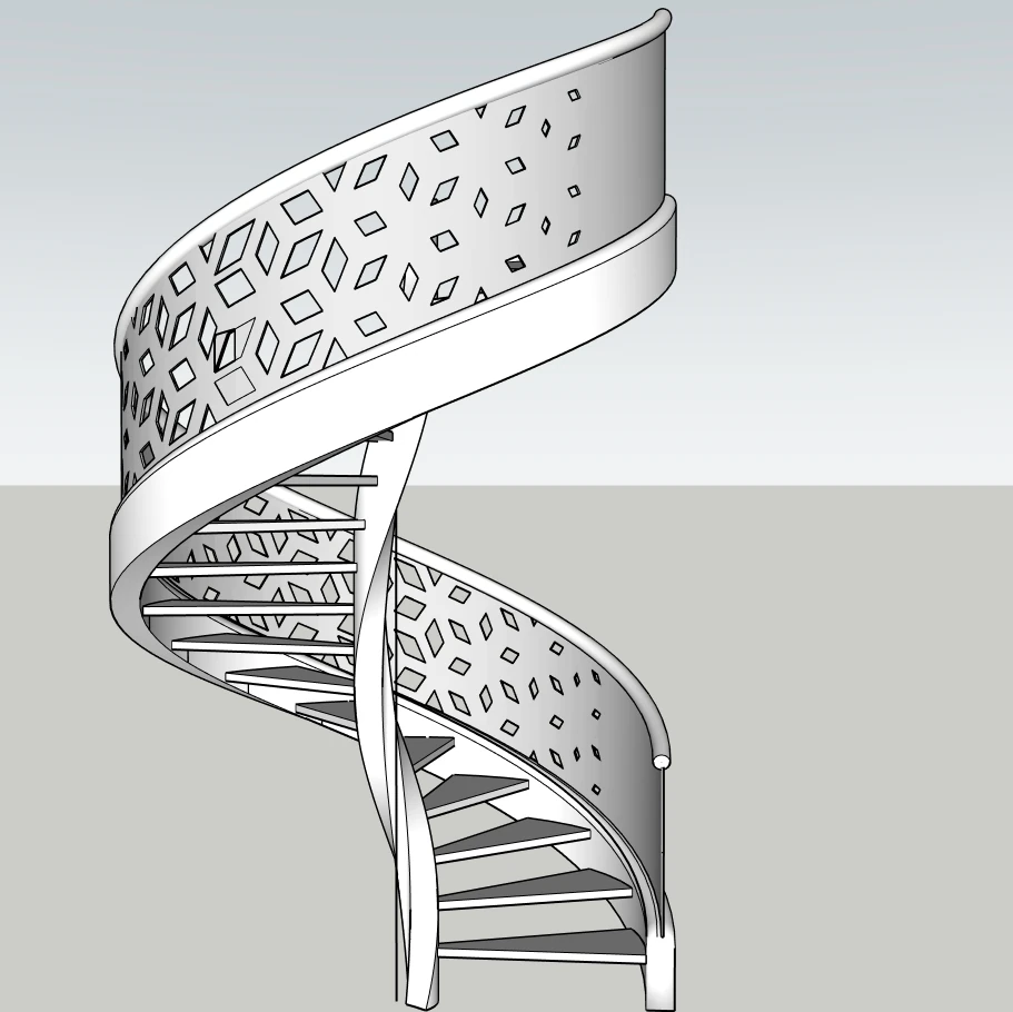 Perforated Spiral Staircase SketchUp Model – Modern Decorative Helical Stair (Free)