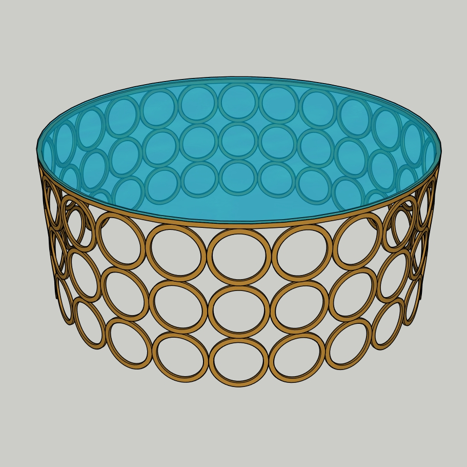 Round Decorative Coffee Table SketchUp Model – Patterned Metal Base (Free)