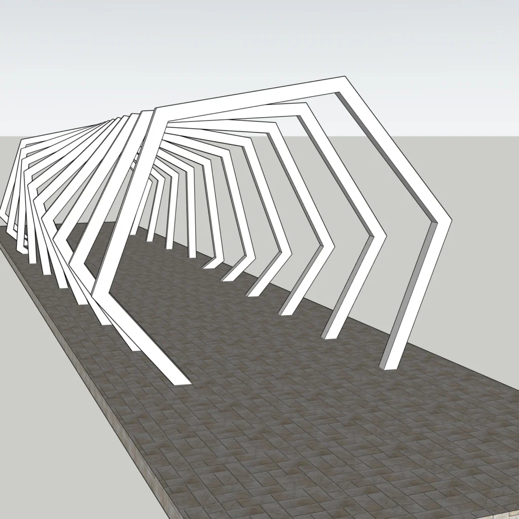Parametric Curved Pergola SketchUp Model – Modern Outdoor Tunnel Structure (Free)