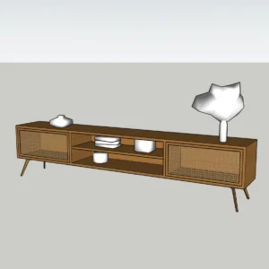 Mid-Century Modern Wooden TV Console SketchUp Model – Slatted Media Unit (Free)