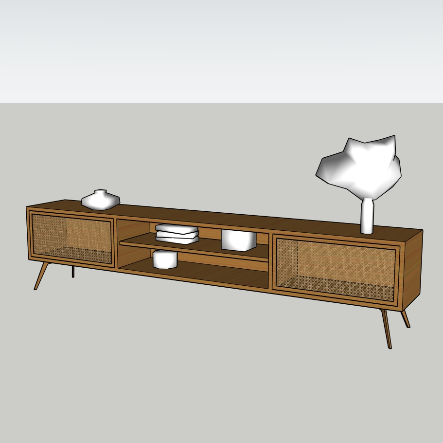 Mid-Century Modern Wooden TV Console SketchUp Model – Slatted Media Unit (Free)