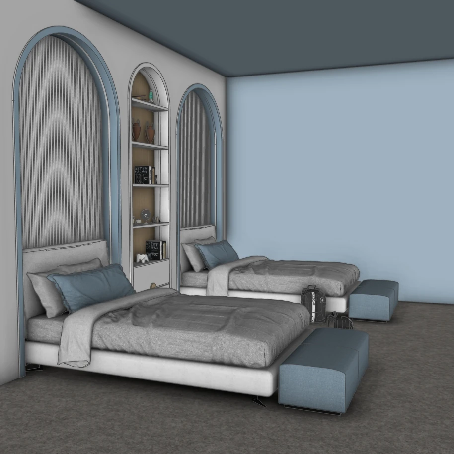 Arched Wall Bookshelf & Bedroom Feature Unit – SketchUp 3D Model - Image 4