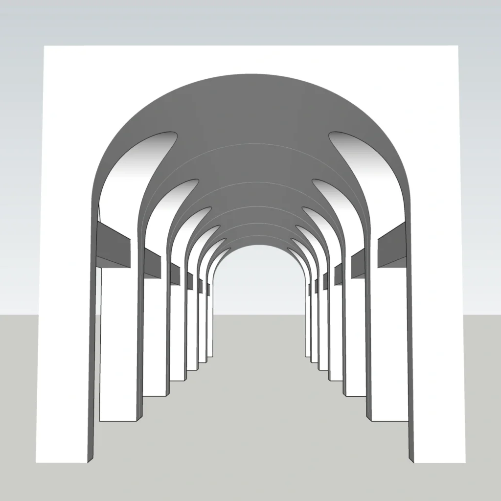 Modern Arched Corridor Passage SketchUp Model – Vaulted Interior Arcade (Free)