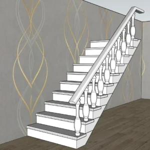 Straight Classic Staircase SketchUp Model – Interior Stair Design with Railing (Free)