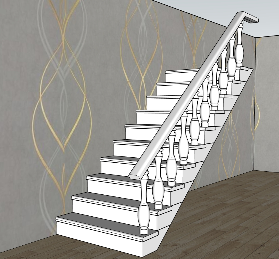 Straight Classic Staircase SketchUp Model – Interior Stair Design with Railing (Free)