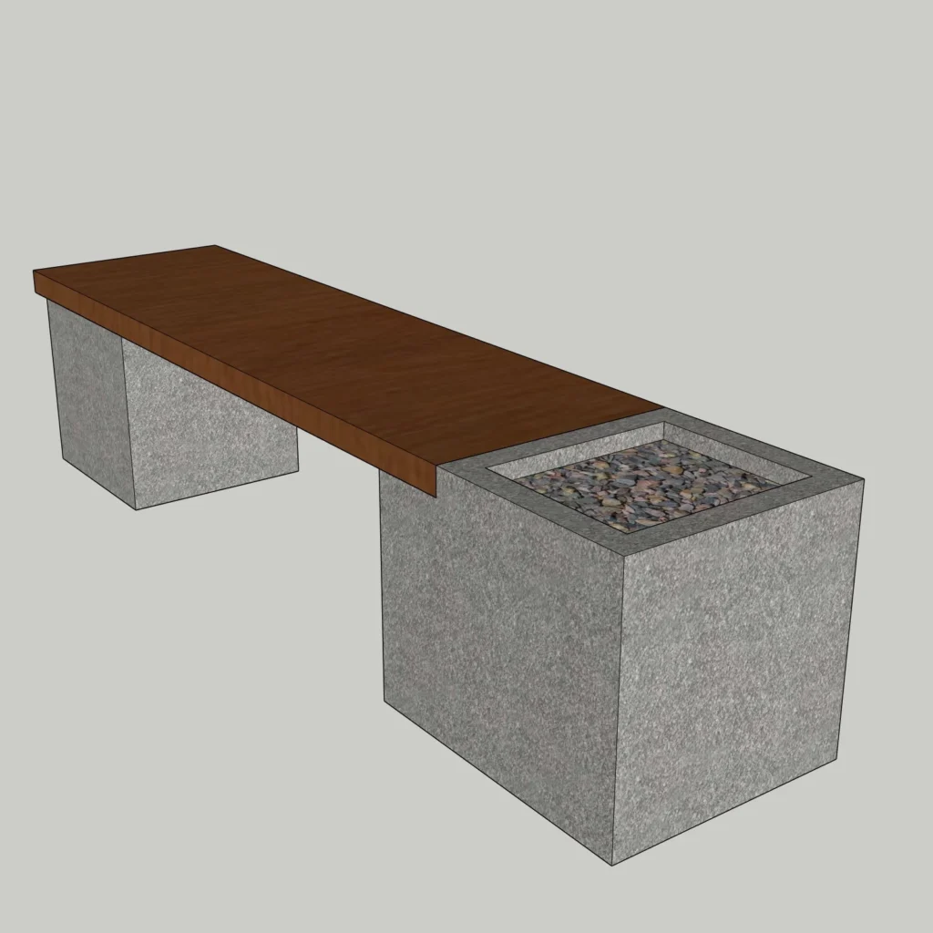 Modern Concrete Bench SketchUp Model – Outdoor Urban Bench with Wooden Seat (Free)