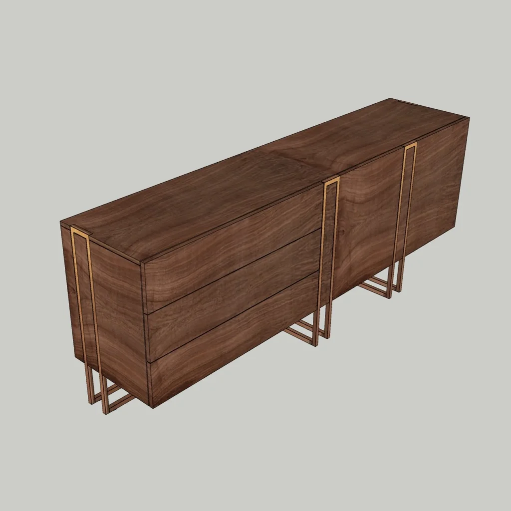 Modern Wooden Sideboard Cabinet 3D Model – Minimal Storage Console – SketchUp 2018