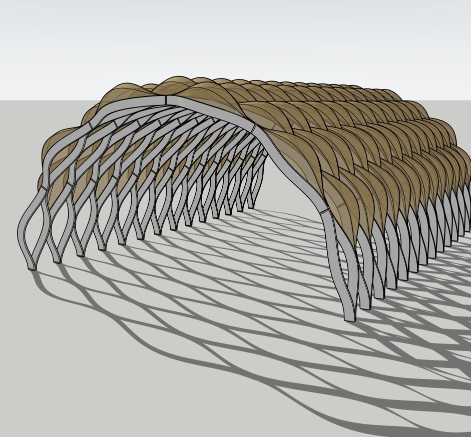 Parametric Wooden Tunnel Pavilion SketchUp Model – Organic Rib Structure (Free)