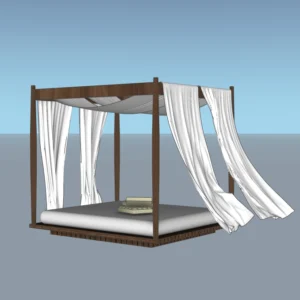 Modern Outdoor Canopy Daybed Pergola SketchUp Model – Luxury Wooden Lounge Bed (Free)