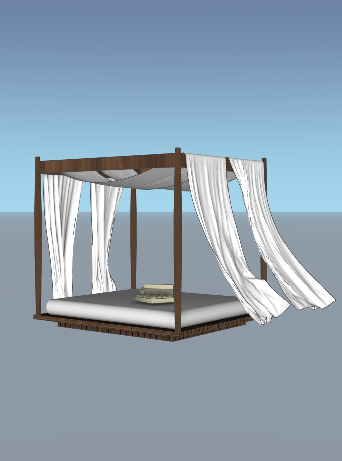 Modern Outdoor Canopy Daybed Pergola SketchUp Model – Luxury Wooden Lounge Bed (Free)