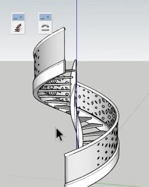 Spiral stair and curved railing from the Nice Tower Helix Along Curve tutorial