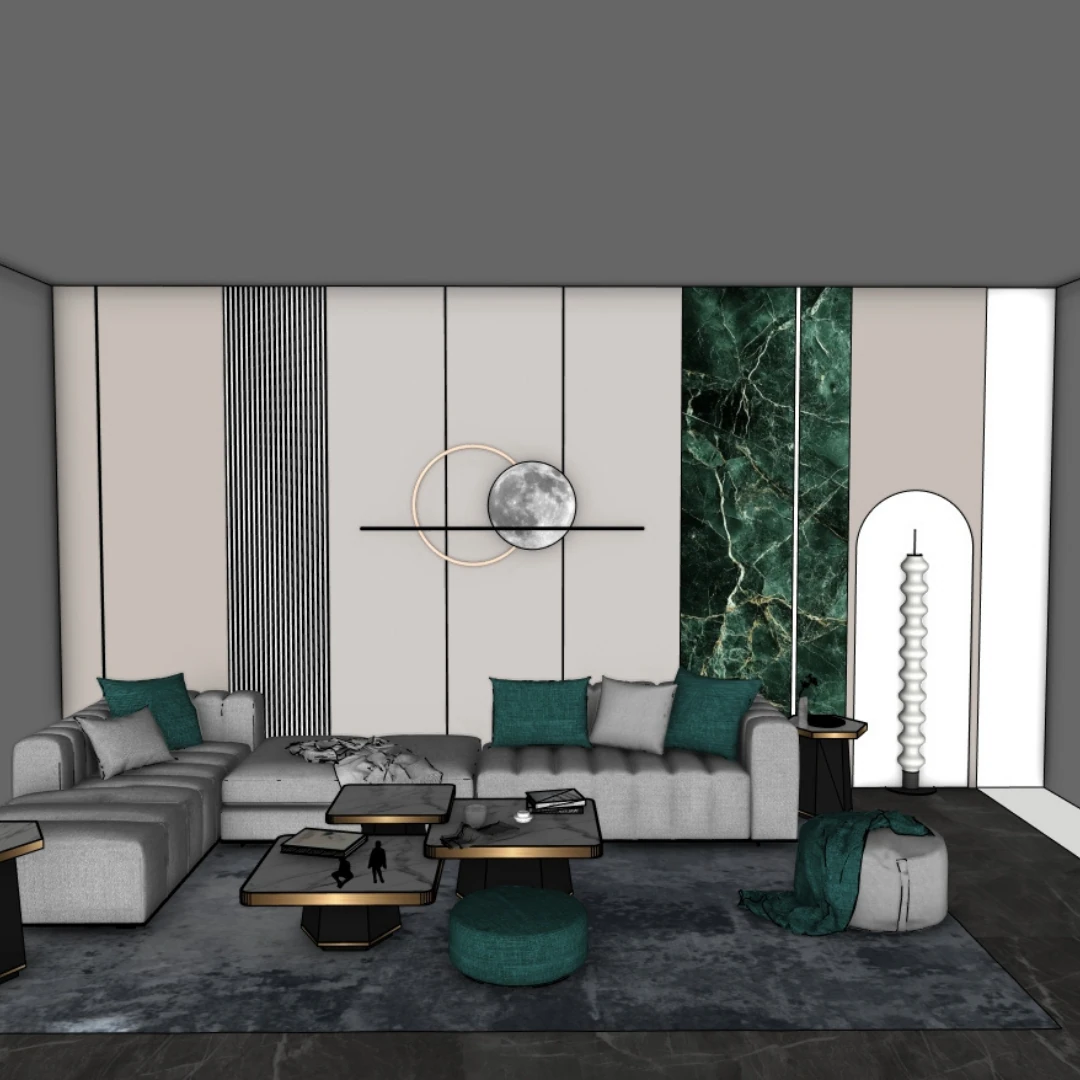 Modern luxury living room SketchUp model – full room view