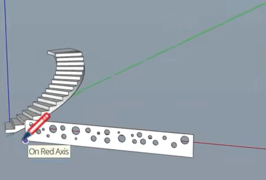 Shape Bender straight railing and red-axis reference line in SketchUp